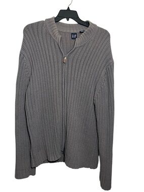 GAP Gray Chunky Ribbed Knit Full Zip Cardigan Sweater XL